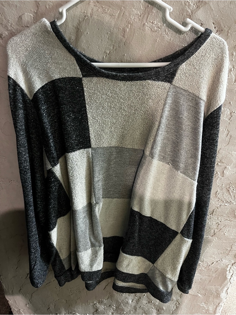 CJ Banks Black & Gray Patchwork Crew Neck Sweater